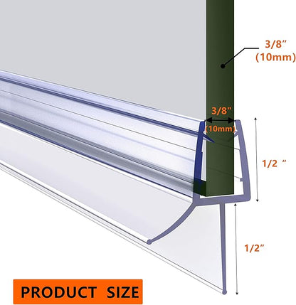 Frameless Ultra Clear Shower Door Bottom Seal 3/8"(10mm) Thick 36"(914mm) Long 2 Pack,Soft Bathroom Door Sweep Rubber Clip,Glass Shower Door Seal Strip Stop Shower Leaks,Fit for Doors Windows