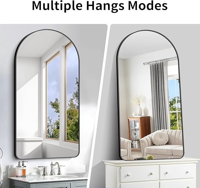 GLASHOM Arched Bathroom Mirror, 30"x50" Black Arched Mirror for Bathroom, Wall Mounted Mirror, Vanity Wall Mirror Metal Frame for Bedroom, Entryway, Living Room, Vertically Hanging