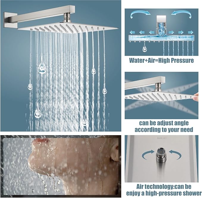 Aolemi Shower Faucet Set Rain Shower System with Handheld Spray Bathroom Shower Combo Rough-in Valve and Shower Trim Kit Included Brushed Nickel 12 Inch Wall Mount Shower Head