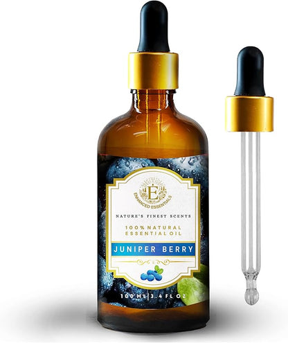 Luxurious Juniper Berry Essential Oil by Enhanced Essentials| Slow Distilled & Pure| for Diffusers,Skin & Hair Care,Aromatherapy,Perfume,Soap & Candle Making|with Glass Dropper|3.38 fl oz (100 ml)