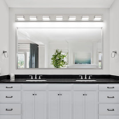 SineRise LED Modern Bathroom Vanity Light Fixtures (7-Light, 55-Inch, Dimmable), Brushed Nickel Modern Acrylic Bathroom Wall Lighting Fixtures Over Mirror (Cool White 6000K)