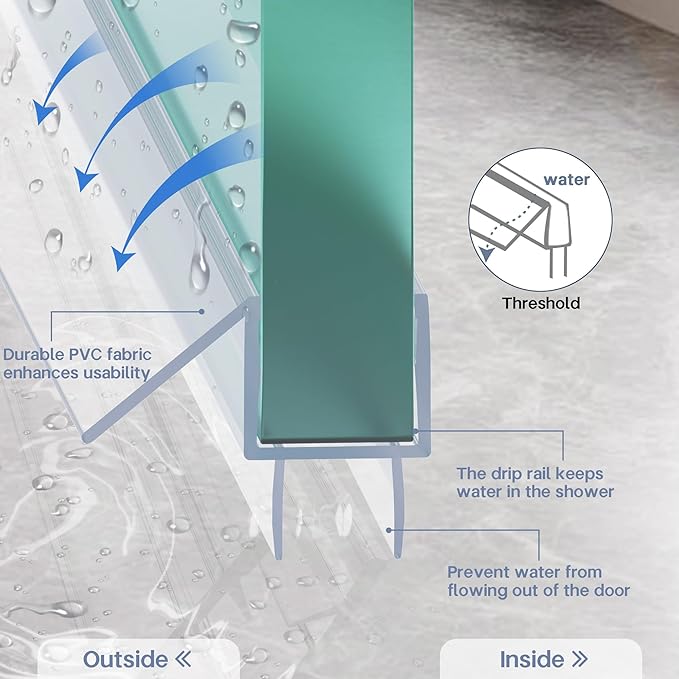 2-Pack Shower Door Bottom Seal, (1/2" x 36") Ultra Clear Glass Shower Door Seal Strip, Stop Leaks and Create a Water Barrier