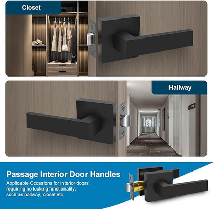 Passage Door Lever, Matte Black Interior Door Handles for Hallway& Closet Heavy Duty Non-Locking Lever Sets Keyless Door Knobs Lockset for Right & Left Side Door, 1 Pack