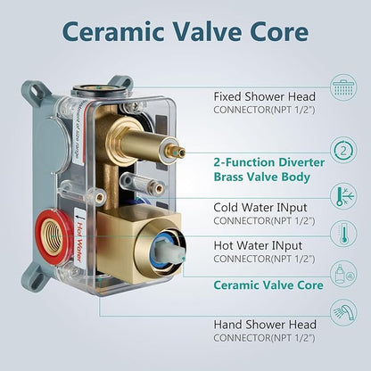 Aolemi Shower Faucet Set, High Pressure Shower System with 2-in-1 Handheld Sprayer, Wall Mount Fixture Combo with Rough-in Valve, 8 Inch Shower Head, Brushed Gold