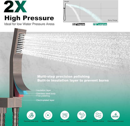 Longriver Shower Faucet Set with Hydro Power Temperature Display, Shower System 10 Inch Shower Head with Handheld Spray, Wall Mounted Shower Fixtures with Shower Valve and Trim Kit, Oil Rubbed Bronze