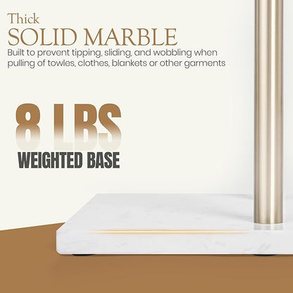 Free Standing Towel Rack for Bathroom - Satin Gold Finish - Stand Alone 2 Tier Stainless Steel Towel Rack for Bathroom Floor with Heavy Marble Base, Double T Shape Drying Stand for Towels