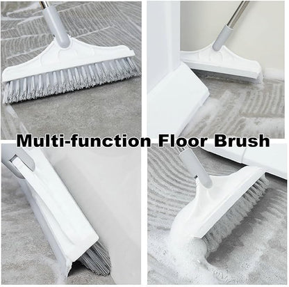 2 in 1 Cleaning Floor Scrub Brush Floor Brush Scrubber New Upgraded 53.5" Long Handle Grout Brush Scrape V-Shape Stiff Bristle Cleaning Brush with Squeegee 120°Rotating Tile Brush for Bathroom