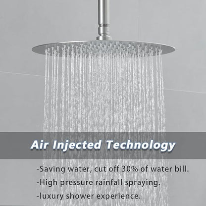 Brushed Nickel Round Shower Faucet Set with Body Jets 10 Inch Shower Head Handheld Shower Combo Set High Pressure Ceiling Mount with Rough-in Valve