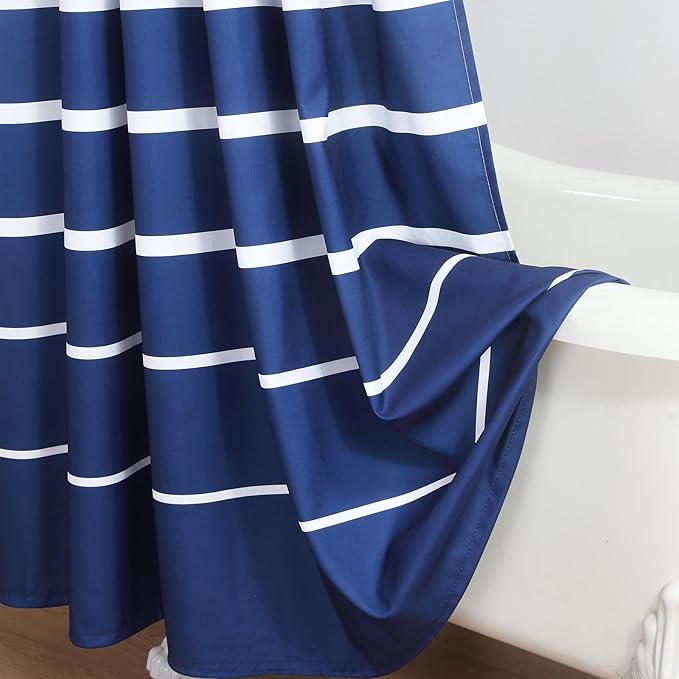 90 Inch Blue Shower Curtain, Extra Long Modern Navy Blue and White Stripe Waterproof Polyester Shower Curtains for Bathroom, 72x90 Inches