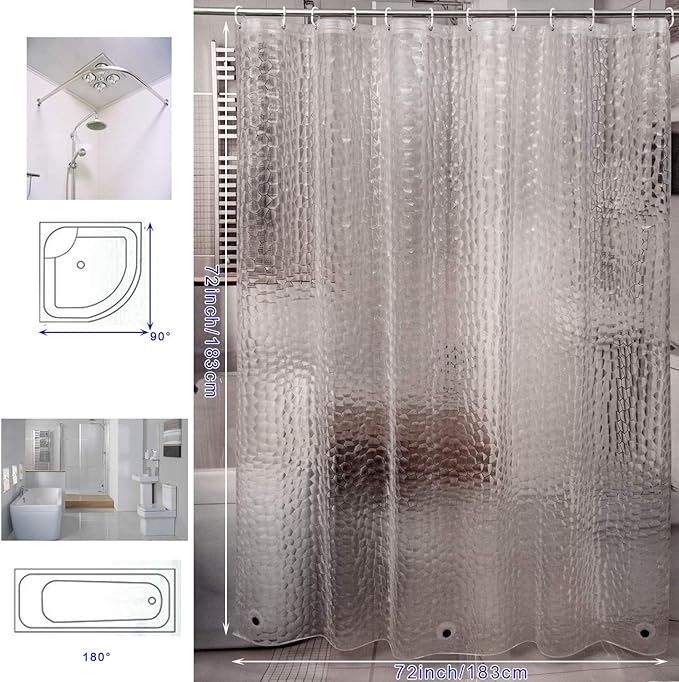 Shower Curtain Liner 8G EVA Thick Shower Curtain with Heavy Duty 3 Bottom Magnets, Shower Liner for Shower Stall, Bathtubs, 3D Pebble Pattern