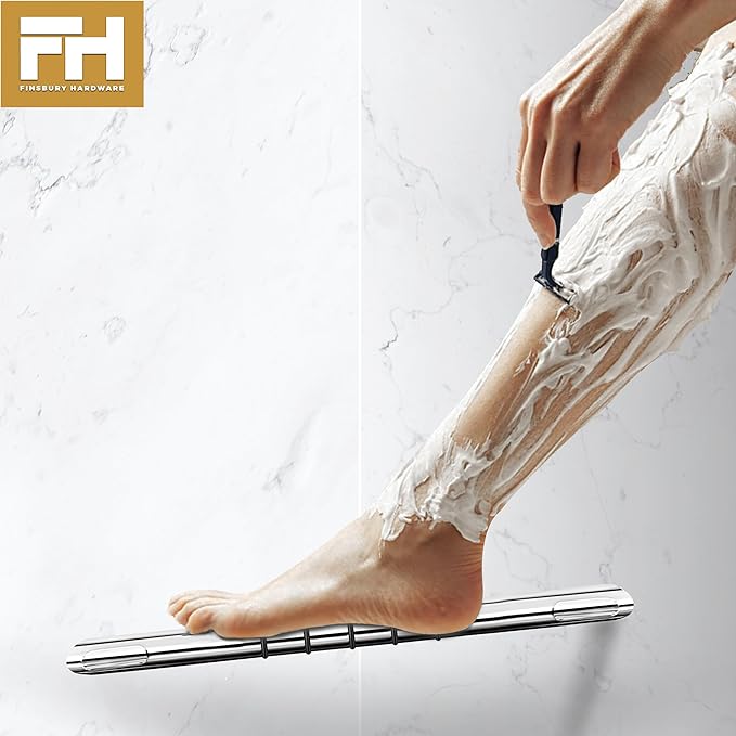 Shower Foot Rest, Corner Shower Bar for Shaving Legs, Wall Mounted Hotel Shower Foot Ledge, Brass Bar Bathroom Foot Step (Polished Chrome with Grip Rings)