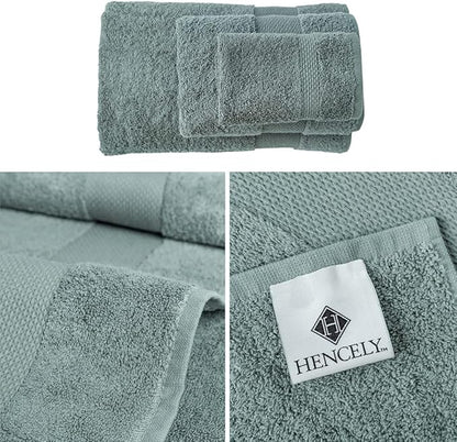 Hencely 6-Piece Bath Towel Set - High Absorbency, Quick Drying - 100% Soft Turkish Cotton - 2 Bath Towels, 2 Hand Towels, 2 Washcloths - for Bathroom, Home, Hotel, Spa, and Gym - 6-Pack Dark Green
