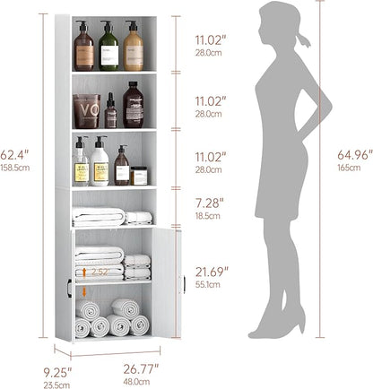 Tall Bathroom Storage Cabinet, Bathroom Floor Cabinet with Wide 4 Tier Shelf, Storage Unit for Living Room, Entryway, Kitchen (Retro White, 2 PCS)