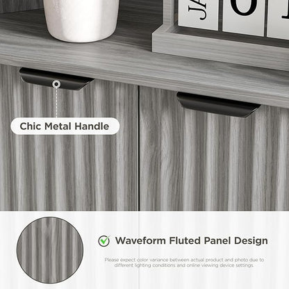 Fameill Tall Corner Cabinet with 2 Doors and 2 Open Storage Shelves, 68” Corner Storage Cabinet with Fluted Door Design, Home Space Saver for Living Room, Bathroom, Kitchen, Laundry, Grey