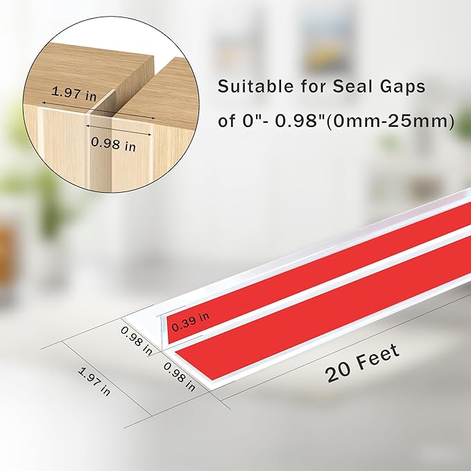 20Ft T-Shaped Door Draft Stopper, Silicone Weather Stripping Seal Tape for Doors and Windows - Clear, 2" Wide (50mm)