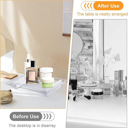 2 Pack Acrylic Soap Dish Tray 9"×5.9"×1.5" – Clear Waterproof Counter-top Organizer for Bathroom, Kitchen, Vanity, Soap, Plants, Candles (Large)
