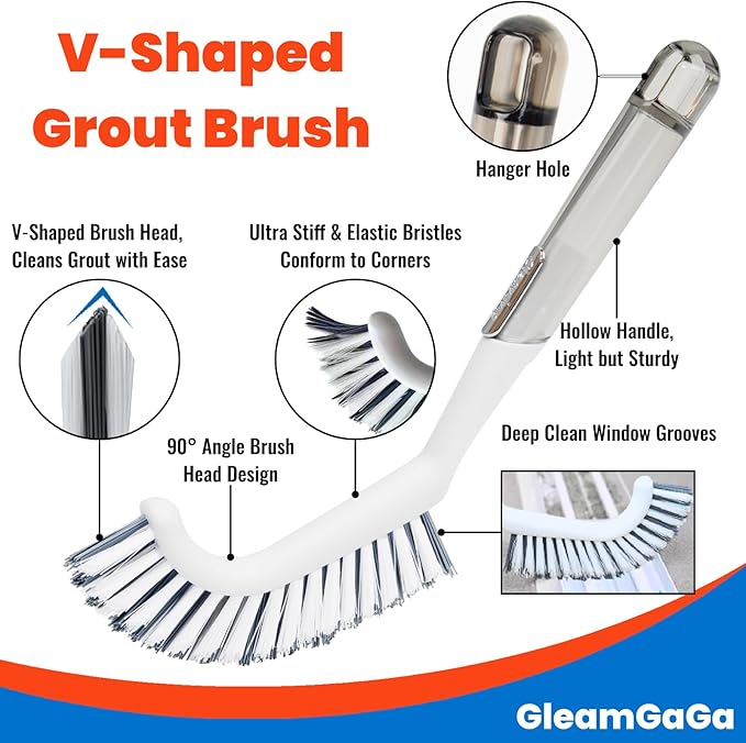 3 Pack Scrub Brush Set – Heavy-Duty Scrub Brushes for Cleaning with Handle, Cleaning Brush with Stiff Bristles, Shower Scrubber for Bathroom, Bathtub, Kitchen, Tile, Floor, Grout, Sink & Carpet