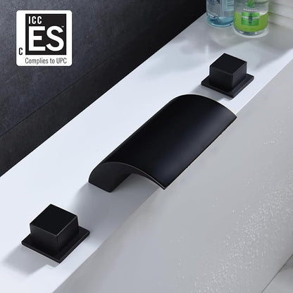 Deck Mount Roman Tub Faucet Matte Black Waterfall Bathtub Faucet Extra High Flow, SUMERAIN