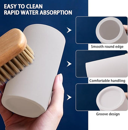 2Pcs Diatomite Toothbrush Holder for Bathroom Sink, Countertop Organizer, Quick Dry Stand Cup for Toothpaste, Razors, Makeup Brushes - Water-Absorbent & Quick-Drying (Beige, Height 4.3")
