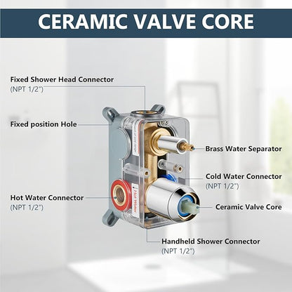 Aolemi Shower Faucet Set Rain Shower System with Handheld Spray Bathroom Shower Combo Rough-in Valve and Shower Trim Kit Included Polish Chrome 16 Inch Wall Mount Shower Head