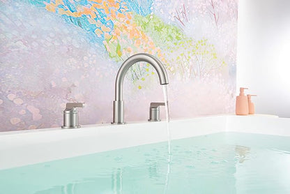 SITGES Brushed Nickel High-Arc Bathtub Faucet,Solid Brass,2-Handle Deck Mount Tub Faucet,3-Hole Roman Bath Tub Faucet Set with Valve