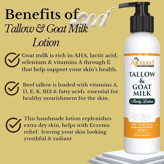 Tallow & Goat Milk Body Lotion for Sensitive Skin, Organic moisturizing Lotion - Soothes Dry skin, Goat Milk face and body Moisturizer - Handmade Tallow for skin cream (12 OZ, Christmas Wish)