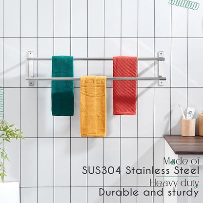 KOKOSIRI Bathroom Towel Racks 32 Inch Double Towel Bars Bath Towel Holder Towel Storage Towel Shelves Wall Mount Stainless Steel Polished Chrome B5010CH-L32