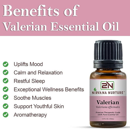 Valerian Essential Oil 100% Pure Premium Therapeutic Grade, Undiluted - Aromatherapy Diffuser for Calm and Relaxation, Skin Care, Hair Care