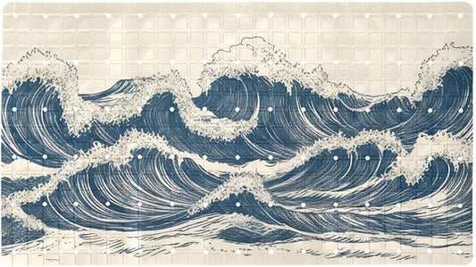 Bathtub Mats for Shower Tub, Anti-Slip Bath Mats for Inside Tub, Bathroom Shower Mats with Drain Holes and Suction Cups (Abstract Art Ocean Waves Vintage Style)