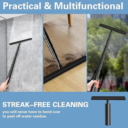 Professional Shower Squeegee for Glass Doors,12 Inch Squeegee for Shower Glass with Extension Pole,Telescoping Window Squeegee for Glass Door, Tile Wall, Car,Floor