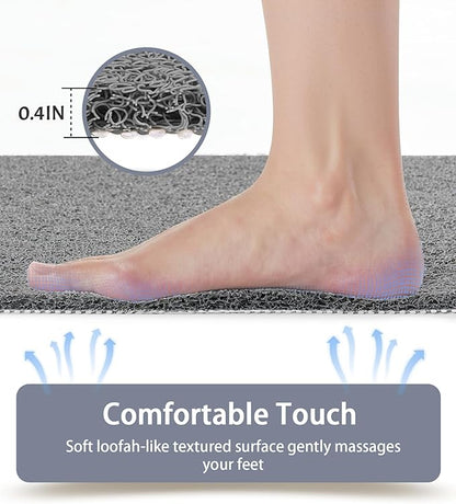 Mecko Square Non-Slip Shower Mats for Inside Shower, Anti-Slip Loofah Bath Mat for Tub and Walk-in Shower, Soft and Comfortable Safety Mat, Quick-Drying (Grey, 24" x 24")