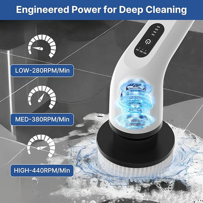 8 in 1 Electric Spin Scrubber for Cleaning Bathroom, 3000mAh Power Scrubber Cordless Cleaner with Long Handle, 3 Speeds Bathtub House Clean Brush Deep Cleaning for Tile, Shower, Wall, Floor