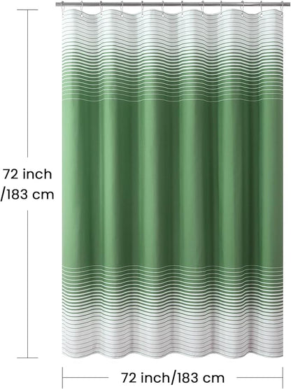 Green Shower Curtain, Sage Green and White Gradient Horizontal Stripe Waterproof Polyester Shower Curtains for Bathroom, 72x72 Inches