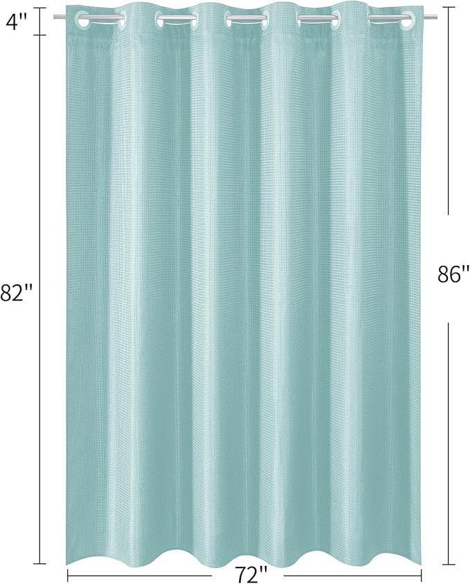 MitoVilla No Hooks Needed Turquoise Extra Long Shower Curtain Liner Set, Teal 86 inch XL Heavyweight Waffle Fabric Cloth Shower Curtains Set with Snap-in Liner for Modern Luxury Hotel Bathroom Decor