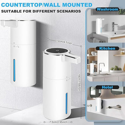 2 Pack Automatic Soap Dispenser: 13.52oz/400ml Wall Touchless Liquid - 4-Level Adjustable Modern Electric Hand Soap Dispenser - Kitchen Bathroom Kids Family White