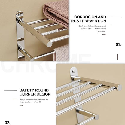 KOKOSIRI Storage Organizer Shelf Wall Mounted Double Towel bar with Shelf Bathroom Towel Rack Double Towel Rack, Polished Chrome, B5003CH
