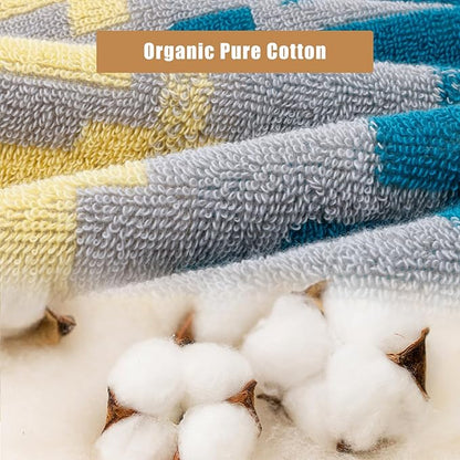 SEMAXE Bath Towel Set of 8 Include 2 Bath Towels 2 Hand Towels 4 Washcloths, 100% Cotton Bathroom Towels with Hanging Loops and Nano-Bio Lifecycle Labels, Colorful Towel - Checkered Collection