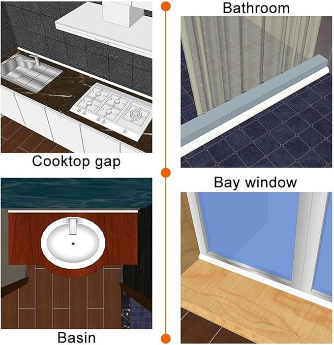 Bathroom Foldable Block water Stopper sealing strip shower threshold dam Self-adhesive silicone shower barrier (72 Inch)