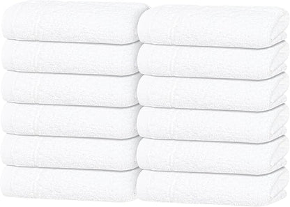 Tens Towels Pack of 12 Washcloths, 12 x 12 Inches, Lighter Weight, Quick to Dry, Super Soft & Absorbent, Gentle Face Towels, Hotel Quality, Perfect for Bathroom, Gym, Spa (White, 12 Pack)