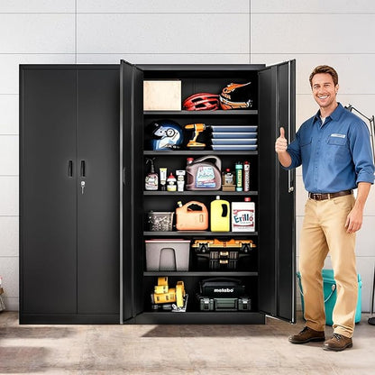 Metal Storage Cabinet, 71 Inch Tall Metal Storage Cabinet with Doors and Shelves, Pantry Cabinets for Kitchen Storage, Garage Cabinet for Living, Dining Room, Assemble Required