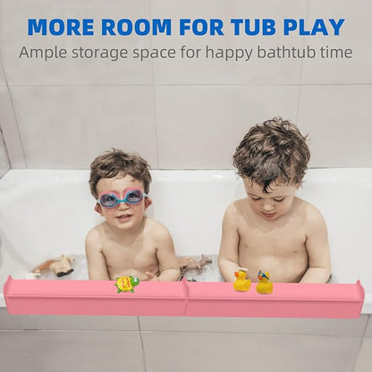 Splash Guard for Bathtub, 3.8" x 3.6" Silicone Bath Tub Splash Guard with 6 Suction Cups, Bathtub SplashGuard Play Shelf Area for Kids with 3°Drainage Slope for Faster Drying - 2 Packs Pink