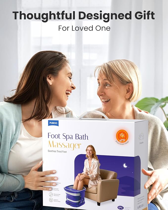 Puboo Collapsible Foot Spa Bath Massager with Heat, 95-115°F Precise Temp Control, Motorized Massage Rollers, Heated Foot Bath Soak Tub, Fits US Men’s Size 11, Gift for Christmas, New Year