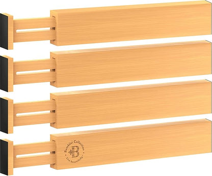 4 Pack Drawer Divider - 2.6" High, 16" to 22" Adjustable Bamboo Drawer Organizers for Clothes, Expandable Dresser Separators in Bedroom/Bathroom/Kitchen/Office Organization and Storage (Natural)