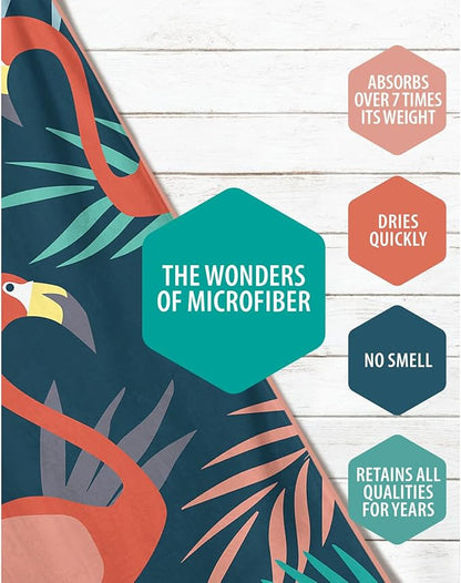 VENTURE 4TH Microfiber Beach Towel: Quick-Dry, Compact, Sand-Free, Absorbent, Sandproof and Lightweight - Perfect for Camping, Beach, and Roadtrips (Navy Flamingo Design | 35x78 inches)