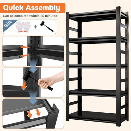 Heavy Duty Garage Shelving Unit, 5-Tier Adjustable Metal Shelves for Storage, Steel Racks for Garage Organization, 3000 lbs Capacity, Black