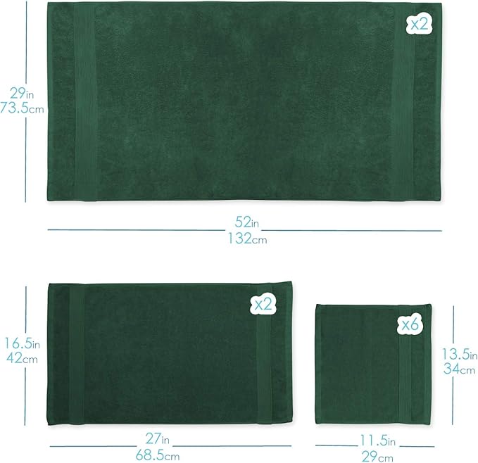 Hearth & Harbor Bath Towels for Bathroom - 100% Ring Spun Cotton Luxury Bathroom Towels - Ultra Soft & Highly Absorbent, Bath Towels Set of 6 - Hunter Green