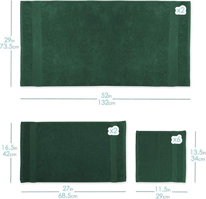 Hearth & Harbor Bath Towels for Bathroom - 100% Ring Spun Cotton Luxury Bathroom Towels - Ultra Soft & Highly Absorbent, Bath Towels Set of 6 - Hunter Green