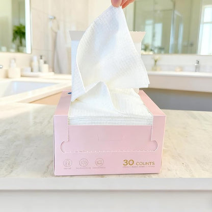 Vinda Ultra – Soft Disposable Face Towels – Extra Large，30 Count – Thick 100% Rayon Fabric Dry Wipes for Sensitive Skin & Makeup Removal