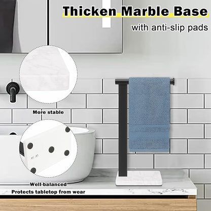 Stainless Steel L-Shaped Hand Towel Holder, SUS304 Bathroom Towel Rack with Thickened Base for Countertop Vanity (Matte Black, Square Base)