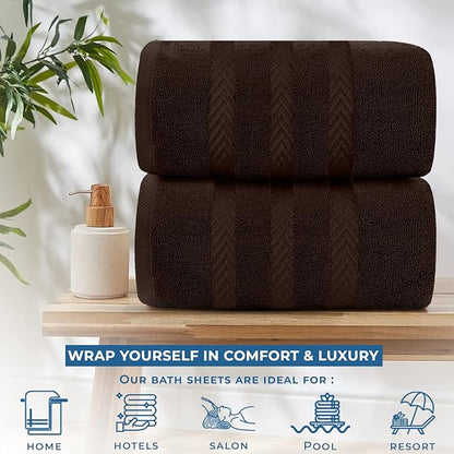 DAN RIVER 2 Pack Luxury Bath Sheets 35x70, 600 GSM, Soft & Quick Dry 100% Ring Spun Cotton Towels Ideal for Hotels, Spas, Gyms & Salons Extra Large, Brown